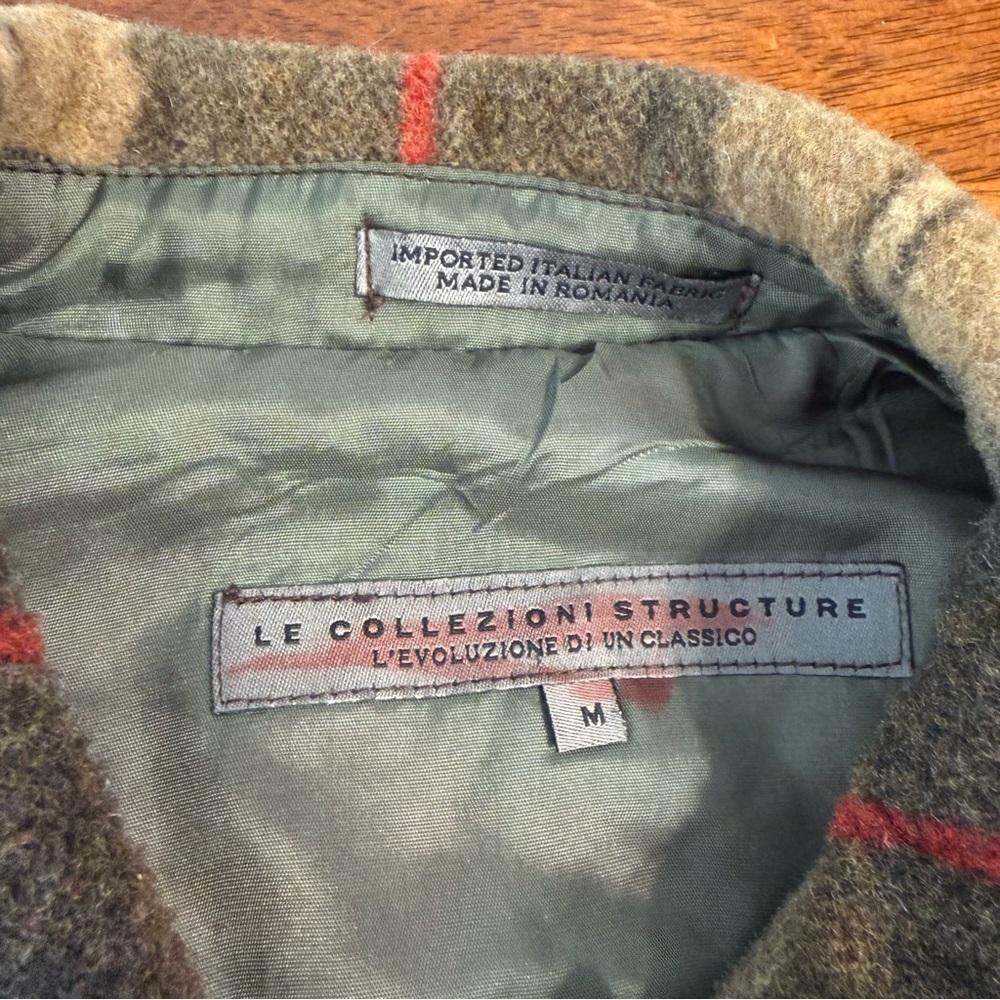Vintage Le Collezioni Structure men's wool plaid jacket shirt brown tan red M - Picture 7 of 12
